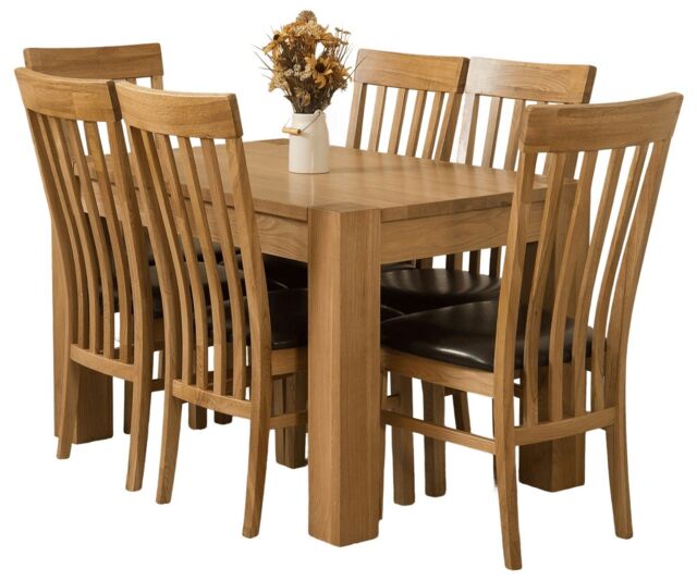 Kuba 125 x 80 cm Chunky Oak Small Dining Table and 6 Harvard Chairs Brown Brown