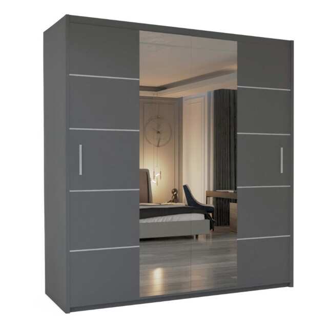 Sliding Wardrobes 4U Alfa Double Sliding Door Wardrobe W150cm x H217cm Grey 150cm