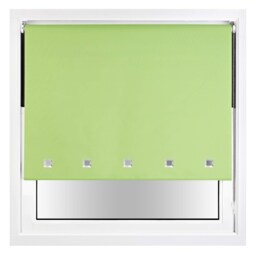 FURNISHED Blackout Roller Blinds with Chrome Square Eyelets and Metal Fittings Green Lime (W) 90cm x (L) 210cm