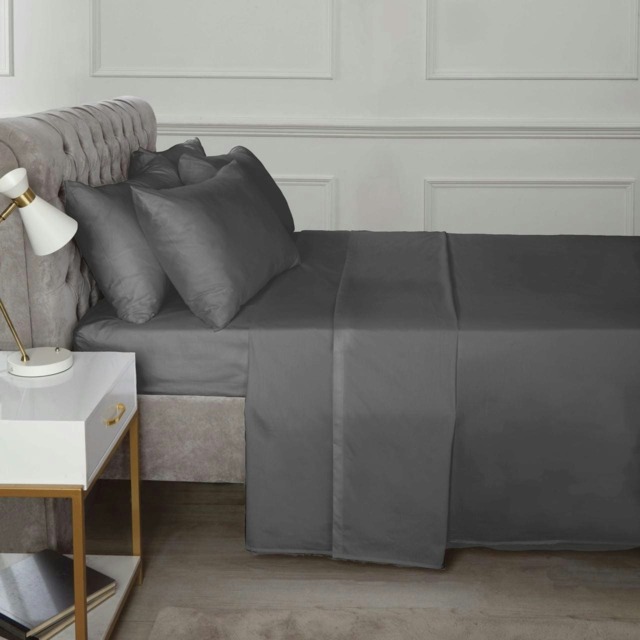 "Percale 180TC 10"" Fitted Sheet - Charcoal Grey Super King 1"