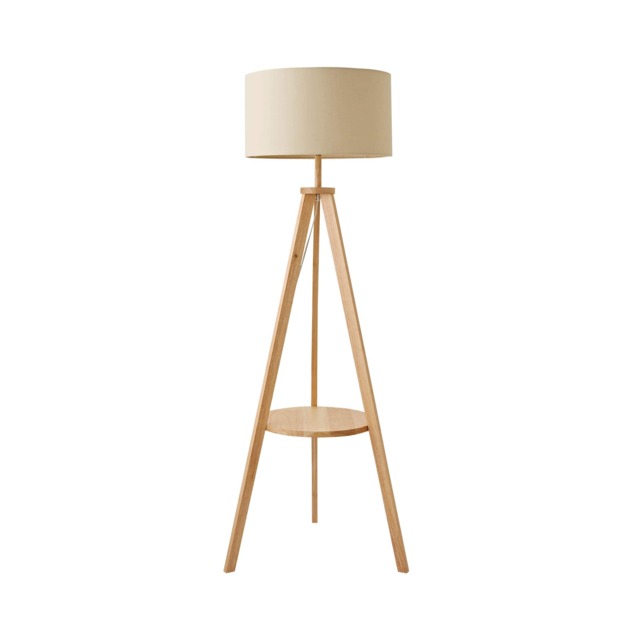 ValueLights Morrigan Cream Shade Wood Tripod Floor Lamp