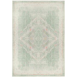 KUKOON Pastel Green Distressed Persian Medallion Non Slip Washable Low Pile Rug 60cm x 110cm Green