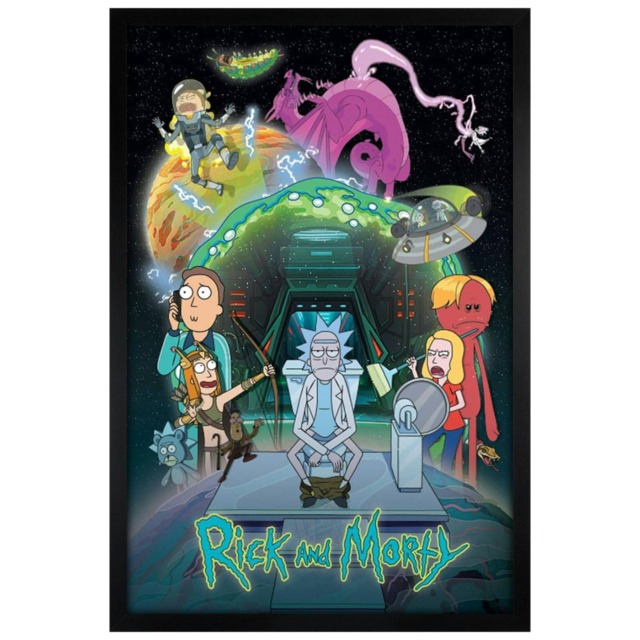 Black Wooden Framed Rick and Morty (Toilet Adventure) Maxi Poster Multi