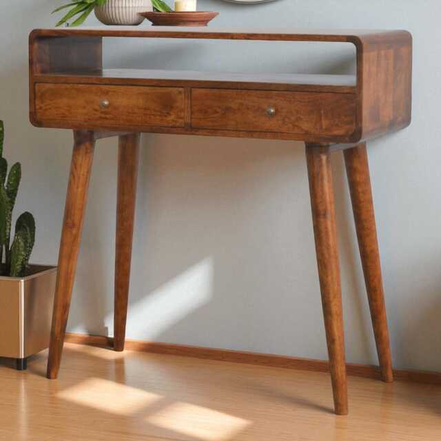 Artisan Furniture Solid Wood Artisan Furniture Solid Wood Curved Chestnut Console Table