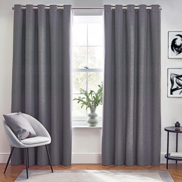 furn. Dawn Blackout Charcoal Eyelet Curtains (W)168cm x (D)183cm Multi