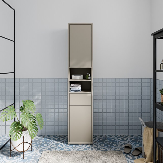 Alice Springs Tall Narrow Bathroom Storage Cabinet with 2 Doors Push-to-Open & 1 Drawer Push-to-Open in Taupe