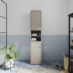 Alice Springs Tall Narrow Bathroom Storage Cabinet with 2 Doors Push-to-Open & 1 Drawer Push-to-Open in Taupe