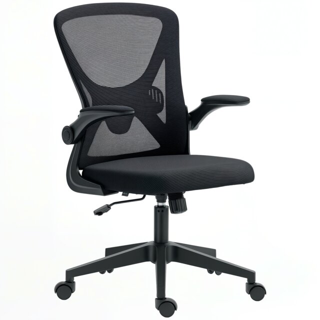 Vinsetto Ergonomic Mesh Office Chair with 90 Flip-up Armrests and Lumbar Support, Height Adjustable Computer Chair with Swivel Wheels, Black