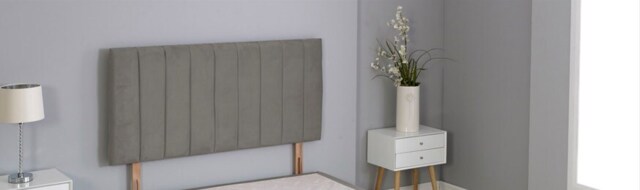 "Grey Plush Velvet 9 Panel Headboard Grey 2FT6 Small Single 26""inch Headboard"