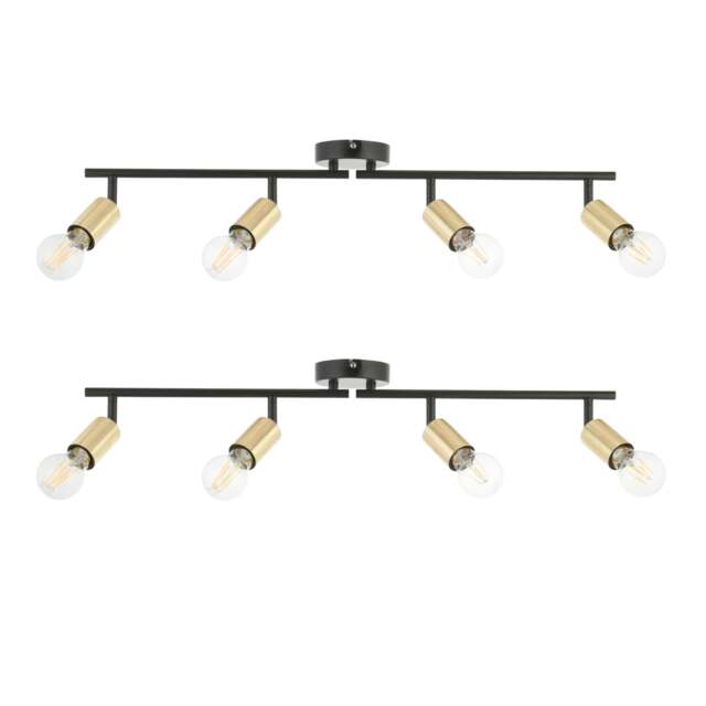 Set of 2 Journey - Matt Black Gold 4 Way Adjustable Ceiling Spotlights