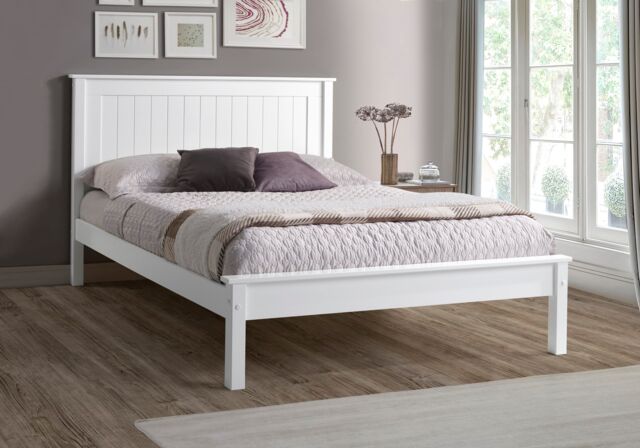 5ft King Size Pure white,wood,wooden low foot end board,solid panel bed frame.Shaker style.