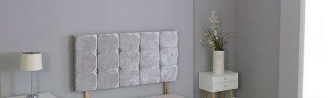 "Crushed Velvet Silver Cube Headboard Silver 2FT6 Small Single 26""inch Headboard"