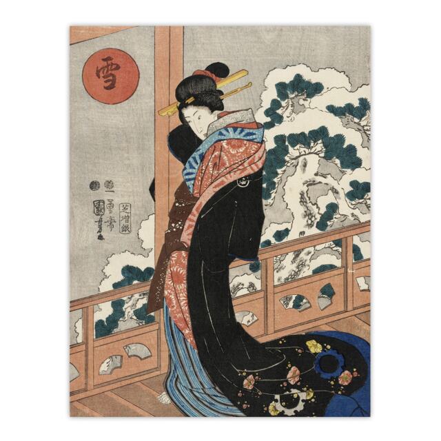 Beauty on Veranda Vintage Japan Ukiyo E Kuniyoshi Wall Art Poster Print