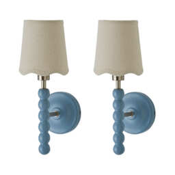 ValueLights Bobbin Pair of Blue Wall Lights with Scallop Shades Blue