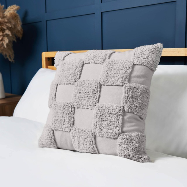 BHS Cotton Tufted Checkerboard Cushion, Grey Grey Grey 45 x 45cm 1
