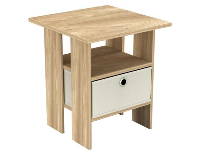 2-Tier 1- Drawer Wooden Side Table Brown Oak & Cream 1