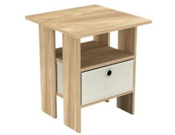 2-Tier 1- Drawer Wooden Side Table Brown Oak & Cream 1