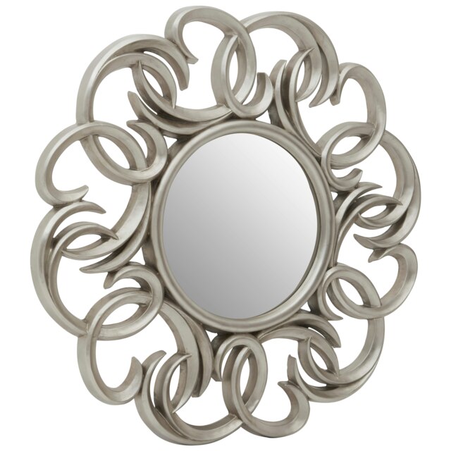 Entwined Silver Swirl Wall Mirror With Abstract Frame,Statement Circular Mirror,Aureole Decorative Mirror Silver