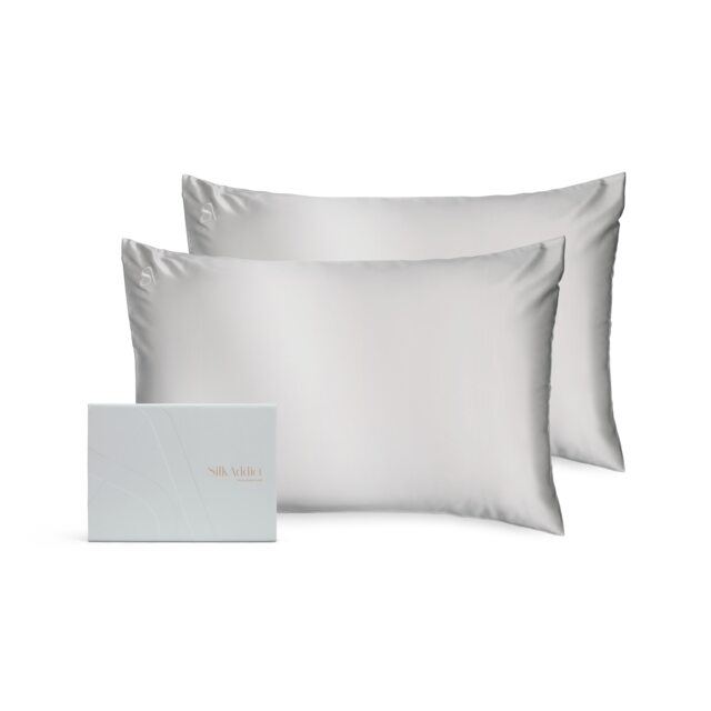 Silk Addict 100% Mulberry Silk Pillowcase Twinpack – Silver Silver 2