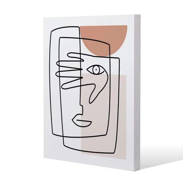 line drawing of face and hand (Canvas Print) Cream