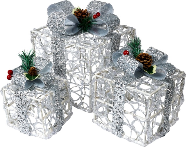 Set of 3 LED Outdoor Christmas Presents, Inc Timer
