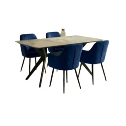 San Diego Marble Top Dining Table with Charlotte Velvet Chairs - Blue Blue
