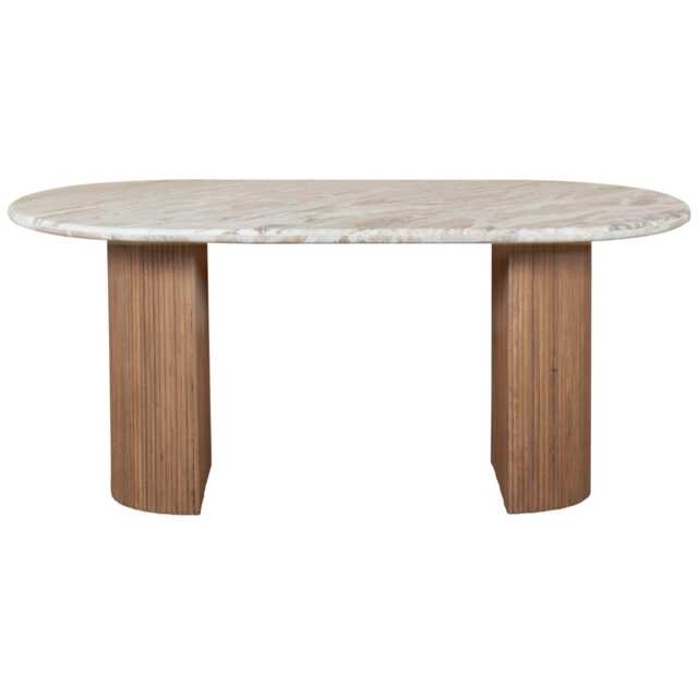 Bundi Natural Marble & Wood Pedestal 6-8 Seater Dining Table Brown