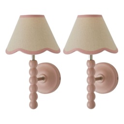 ValueLights Bobbin Pair of Pink Wall Lights with Trim Shades Pink