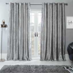 "OHS Luxury Soft Crushed Velvet Lined Eyelet Curtains, 66x90"" - Silver"