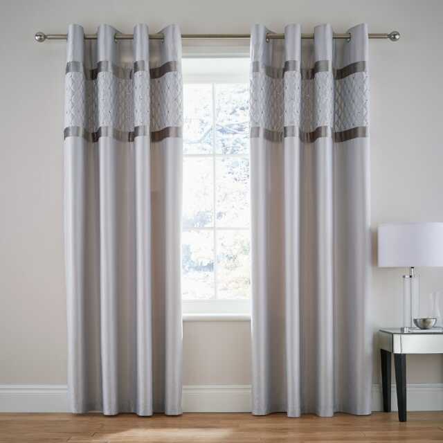 Catherine Lansfield Sequin Cluster Lined Eyelet Curtains Silver Silver Grey