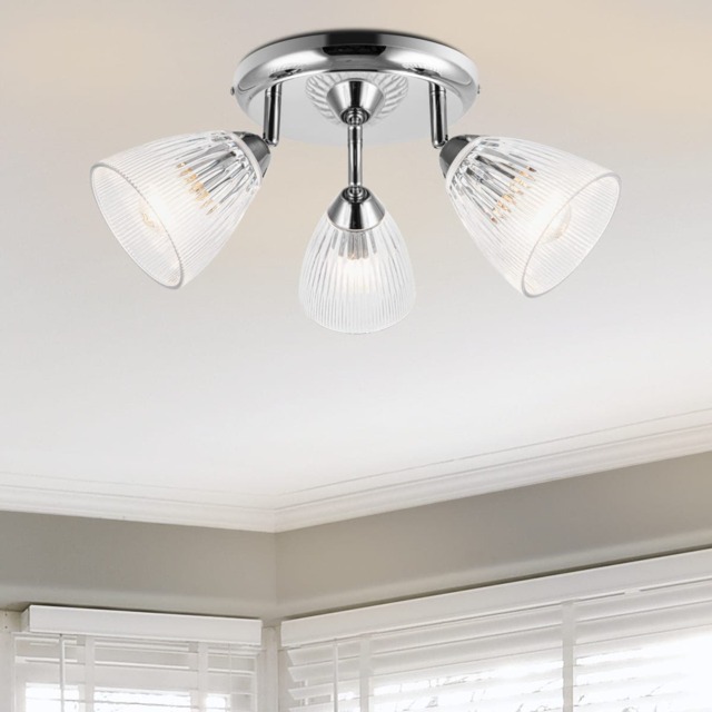 COSYLYTE Athella Bathroom 3 Light Modern Ribbed Glass Spotlight - Chrome Base Chrome 1
