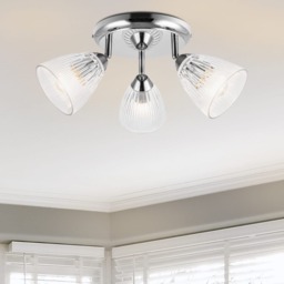 COSYLYTE Athella Bathroom 3 Light Modern Ribbed Glass Spotlight - Chrome Base Chrome 1