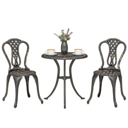 Outsunny Outdoor Bistro Set Cast Aluminium Patio Furniture for 2, Brown Bronze Bronze Tone Table: 63x63x65 cm Chair: 48x44x85 cm