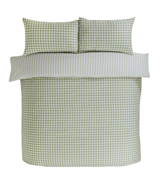 Gingham Polycotton Check Polycotton Duvet Cover Set With Pillowcase Green Double 1