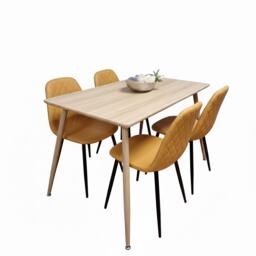 Wood Dining Table with 4 Mustard Faux Leather Chairs Diningroom Furniture