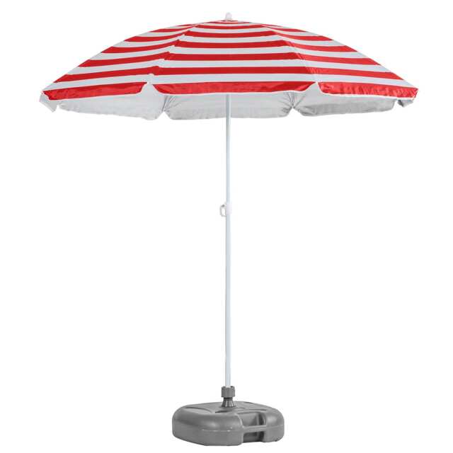 Harbour Housewares Metal Beach Parasol with Grey Base - 1.8m - Red Stripe
