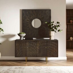 """Orsina Boho Carved Mango Wood Wall Mirror, Square Mirror With Weathered Finish, Wooden Mirror """