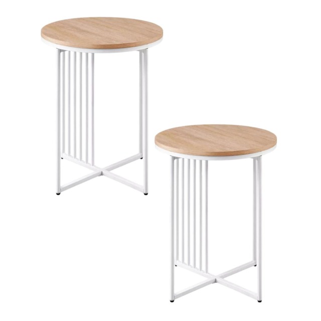 45cm Minimalist Pine Wood & Metal Slatted Side Tables