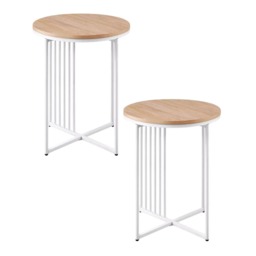 45cm Minimalist Pine Wood & Metal Slatted Side Tables
