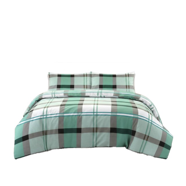 Duvet Cover And Pillowcase Set Green or Pink Tartan Check Design Polycotton Bed Linen Green Single