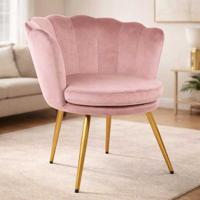 FLORA Petal Chair Velvet Upholstered Fabric - Silver Pink Pink Silver Pink One Size