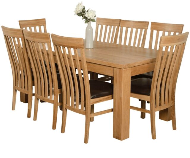 Dakota 182 x 92cm Oak Large Dining Table and 8 Harvard Chairs Brown Brown