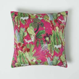 Homescapes Hot Pink Tropical Leaf Velvet Filled Cushion - 46 x 46 cm Pink Pink, Black 1