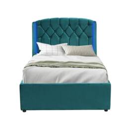 3ft Single Fabric Gas Lift Ottoman Bed Frame With LED On Headboard In Green