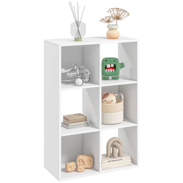 HOMCOM 6-Cube Bookshelf, Modern Freestanding 3-Tier Bookcase, Display Shelving Unit for Living Room, Bedroom, Home Office, Study, White