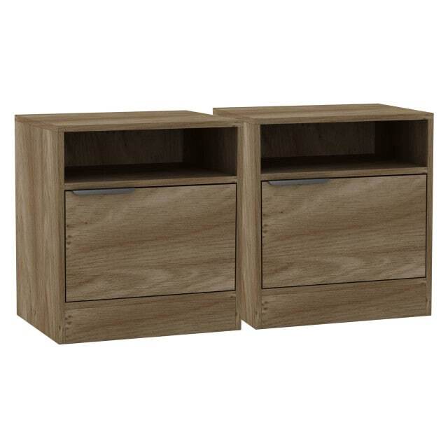 URBNLIVING 1 Door Bedside Table With Storage Brown Oak 2 Units