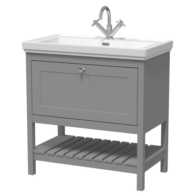 Balterley Rye Bathroom Floor Standing 1 Drawer Vanity & 1 Tap Hole Basin Grey Cool Grey