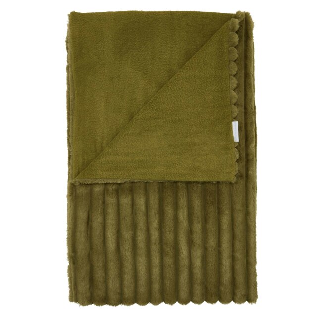 Catherine Lansfield Cosy Ribbed Faux Fur Soft 130x170 cm Blanket Throw Olive Green Green Olive One Size