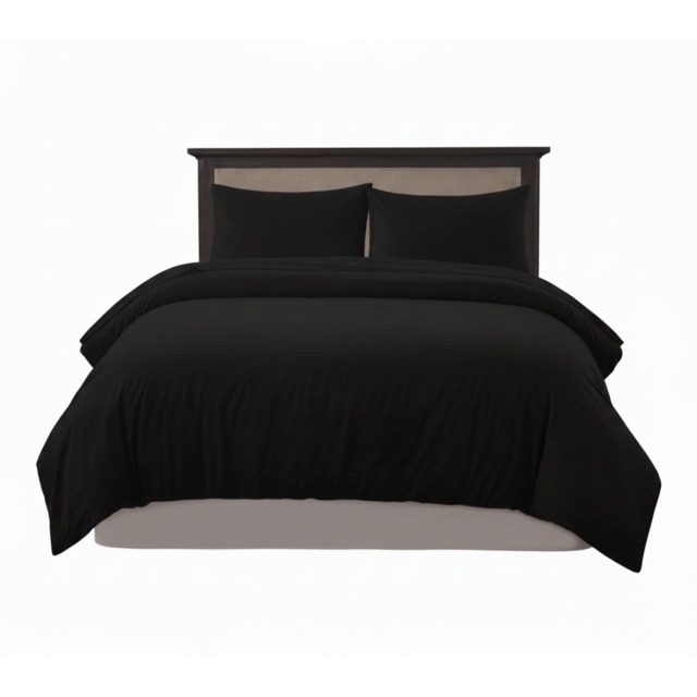 Embossed Stripe Duvet Cover Soft Microfibre Bedding with Pillowcases Black King