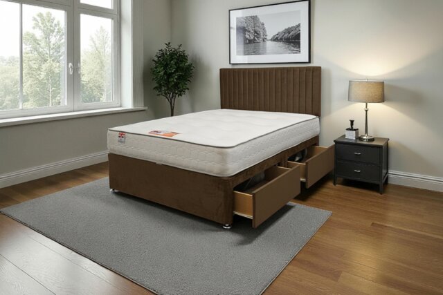 "Emily Plush Bed Set With Mattress, 2 Drawers Same Side & 24""Headboard"
